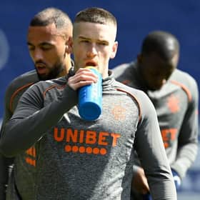 Rangers' Ryan Kent warms up during a Scottish Premiership match between Rangers and Hibernian at Ibrox. (Photo by Rob Casey / SNS Group)