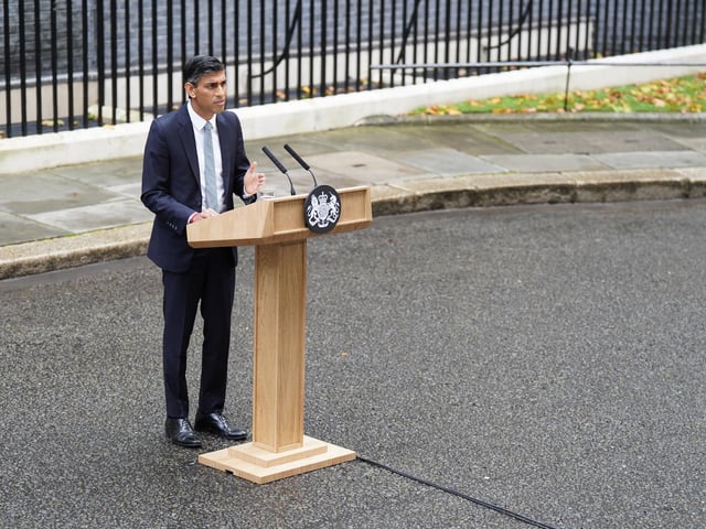 Rishi Sunak makes a speech outside 10 Downing Street, London, after meeting King Charles III and accepting his invitation to become Prime Minister and form a new government.