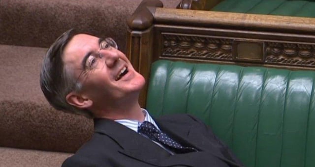 Jacob Rees-Mogg sitting on the front benches of Parliament. Picture: PA