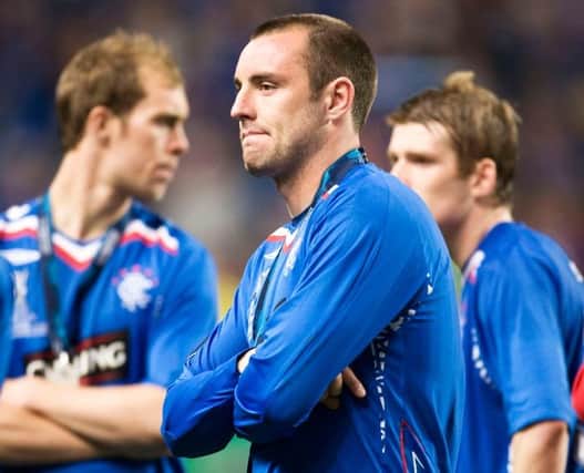 Kris Boyd in pensive mood at the end of the UEFA Cup Final in 2008 when he appeared as a late substitute for Rangers in their 2-0 defeat against Zenit St Petersburg in Manchester. (Photo by Bill Murray/SNS Group).