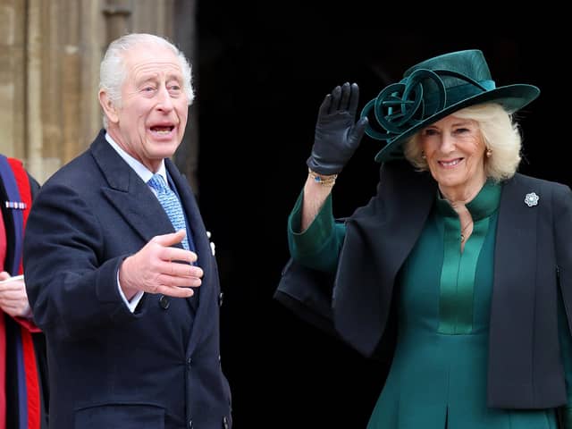 King Charles III and Queen Camilla attend the Easter Mattins Service at Windsor Castle. (Photo by Chris Jackson/Getty Images)