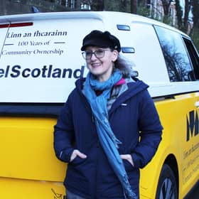 Oral history expert Carol Stobie is going on tour around Scotland in a bright-yellow campervan, recording the experiences of community land buyouts