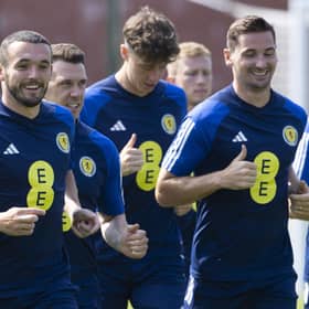 John McGinn and Kenny McLean during a Scotland training session at Lesser Hampden on Tuesday.  (Photo by Alan Harvey / SNS Group)