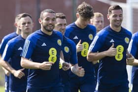 John McGinn and Kenny McLean during a Scotland training session at Lesser Hampden on Tuesday.  (Photo by Alan Harvey / SNS Group)
