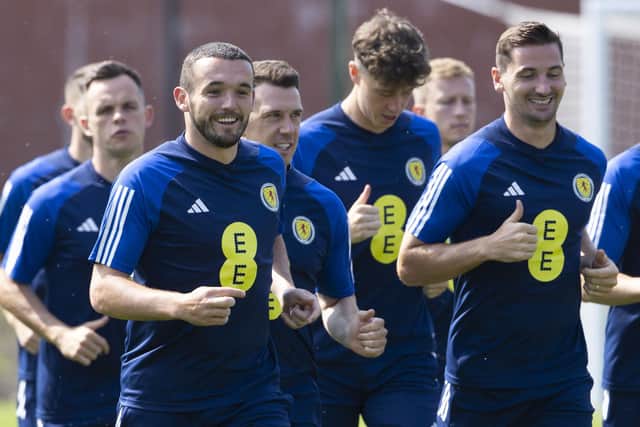 John McGinn and Kenny McLean during a Scotland training session at Lesser Hampden on Tuesday. (Photo by Alan Harvey / SNS Group)