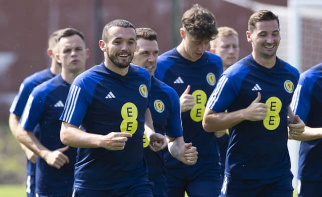 John McGinn and Kenny McLean during a Scotland training session at Lesser Hampden on Tuesday. (Photo by Alan Harvey / SNS Group)