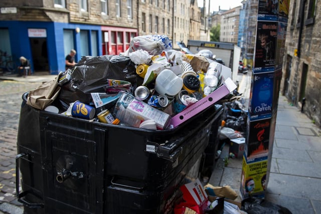 Bins are full and people have been urged to take their rubbish home with them