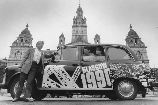 A taxi in George Square during the City of Culture year in 1990. Picture: TSPL