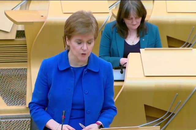 Nicola Sturgeon said she hoped travel to other parts of the UK could resume from April 26. Picture: Scottish Parliament TV
