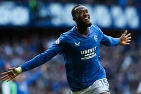 Rangers' Abdallah Sima celebrates as he scores to make it 3-0 against Hibs at Ibrox.