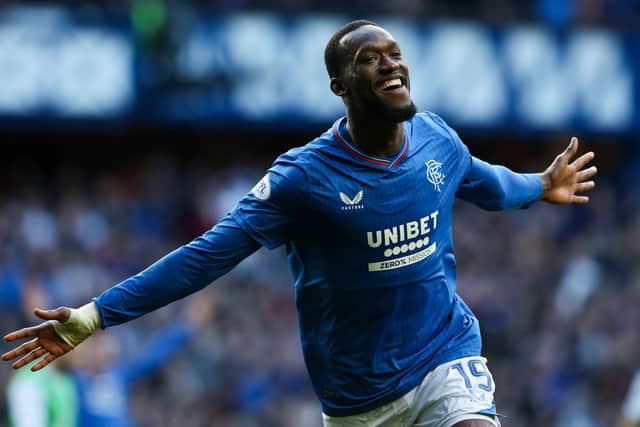 Rangers' Abdallah Sima celebrates as he scores to make it 3-0 against Hibs at Ibrox.