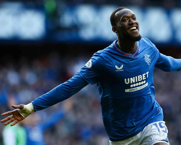 Rangers' Abdallah Sima celebrates as he scores to make it 3-0 against Hibs at Ibrox.