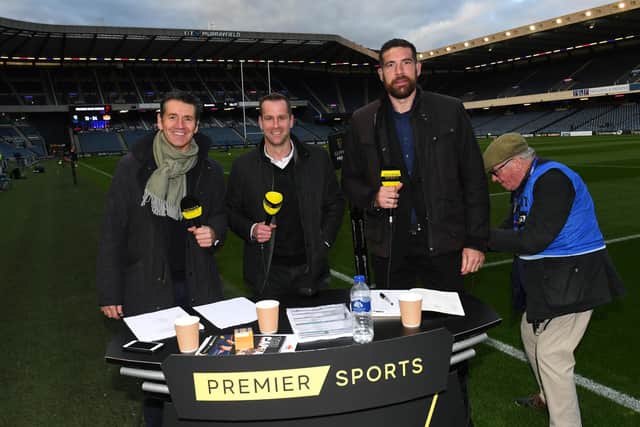 The Premier Sports PRO14 rugby coverage is presented by Dougie Vipond, with analysis from Chris Paterson and Jim Hamilton. Picture: Gary Hutchison/SNS