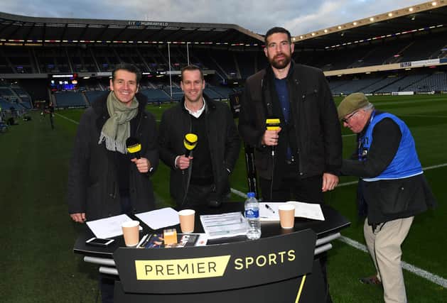 The Premier Sports PRO14 rugby coverage is presented by Dougie Vipond, with analysis from Chris Paterson and Jim Hamilton. Picture: Gary Hutchison/SNS