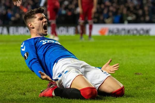 Ianis Hagi celebrates his winning goal in the first leg of Rangers' Europa League last 32 victory over Braga in February. (Photo by Alan Harvey / SNS Group)