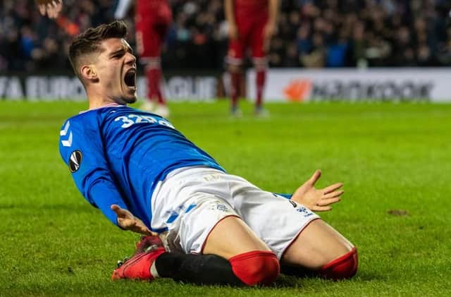 Ianis Hagi celebrates his winning goal in the first leg of Rangers' Europa League last 32 victory over Braga in February. (Photo by Alan Harvey / SNS Group)