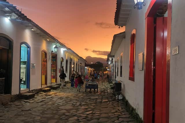 Night time in the old town in Paraty, eastern Brazil. Pic: PA Photo/Sarah Marshall.
