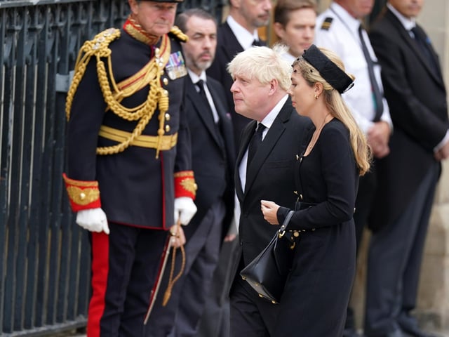Former Prime Minister Boris Johnson and wife Carrie arrives for the State Funeral of Queen Elizabeth II, held at Westminster Abbey, London. Picture date: Monday September 19, 2022.