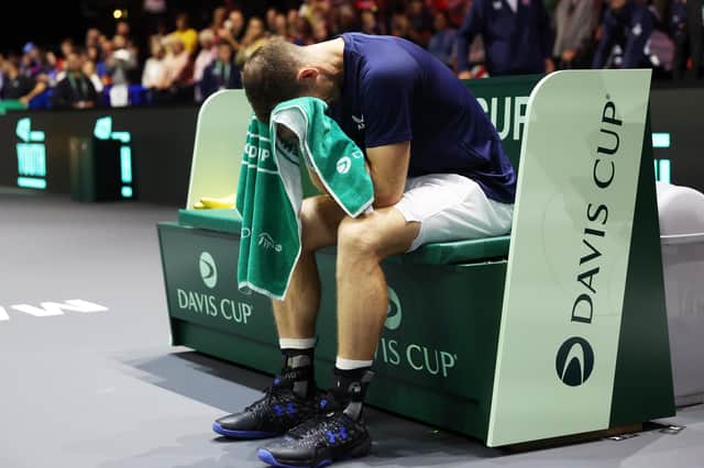 Andy Murray shows his emotion after leading Team GB to victory over Switzerland's Leandro Riedi in Manchester.