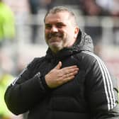 Celtic manager Ange Postecoglou celebrates Saturday's Scottish Cup quarter-final win over Hearts at Tynecastle. (Photo by Craig Foy / SNS Group)