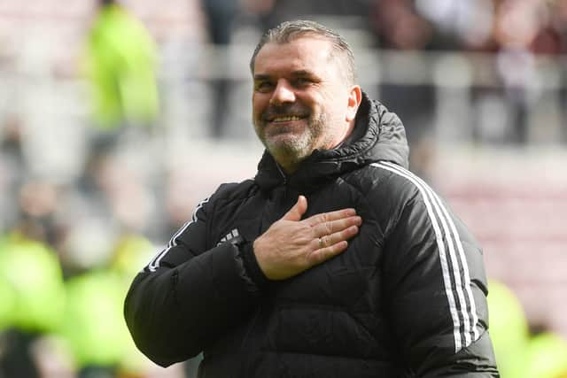 Celtic manager Ange Postecoglou celebrates Saturday's Scottish Cup quarter-final win over Hearts at Tynecastle. (Photo by Craig Foy / SNS Group)