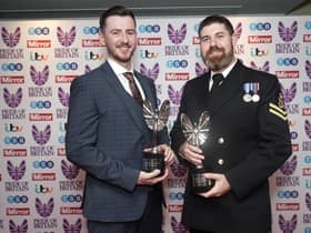 David Groves (right) and Alex Harvey with their Outstanding Bravery awards at the Pride of Britain Awards held at The Grosvenor House Hotel, London.