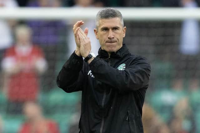 Hibs manager Nick Montgomery after the 4-0 defeat to Aberdeen that signalled the end of his tenure. (Photo by Ross Parker / SNS Group)