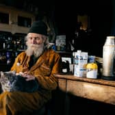 Jake Williams, moved into his off-grid home after falling out with landlords in the ‘70s. The property, located two-miles down a forestry track in Western Aberdeenshire, has no mains electricity, water or conventional sewage system. PIC: Copyright Elliot Caunce.