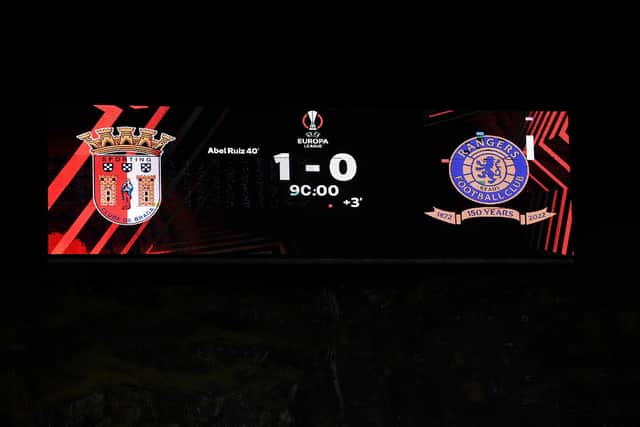 Rangers must overturn a 1-0 deficit in the second leg of their Europa League quarter-final tie at Ibrox next week after Abel Ruiz scored the only goal of the game for Braga in Portugal on Thursday night. (Photo by Octavio Passos/Getty Images)