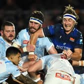 Jamie Ritchie in the thick of it during Edinburgh's win over Vodacom Bulls in the BKT United Rugby Championship at Hive Stadium. It was his first appearance since the Rugby World Cup. (Photo by Paul Devlin / SNS Group)