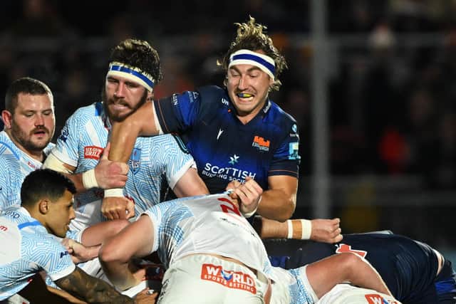 Jamie Ritchie in the thick of it during Edinburgh's win over Vodacom Bulls in the BKT United Rugby Championship at Hive Stadium. It was his first appearance since the Rugby World Cup. (Photo by Paul Devlin / SNS Group)
