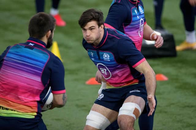 Josh Bayliss trains with Scotland at Oriam during the Six Nations. Picture: Craig Williamson/SNS