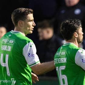 Hibs' Paul Hanlon, left, and Lewis Stevenson, right, are both out of contract at the end of the season.