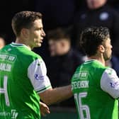 Hibs' Paul Hanlon, left, and Lewis Stevenson, right, are both out of contract at the end of the season.