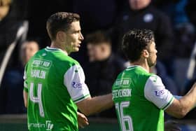 Hibs' Paul Hanlon, left, and Lewis Stevenson, right, are both out of contract at the end of the season.