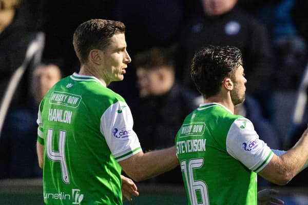 Hibs' Paul Hanlon, left, and Lewis Stevenson, right, are both out of contract at the end of the season.