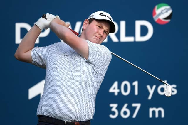 Bob Macintyre tees off on the 11th hole during the fnal round of the DP World Tour Championship at Jumeirah Golf Estates  in Dubai. Picture: Ross Kinnaird/Getty Images