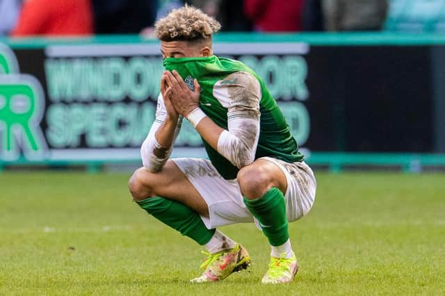 Hibs' Sylvester Jasper despairs after the goalless draw with St Johnstone. (Photo by Ross Parker / SNS Group)