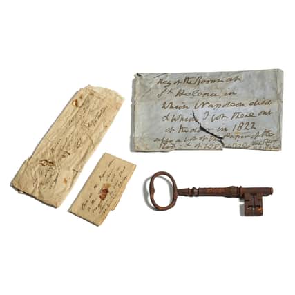 The key to Napoleon's prison bedroom which is going under-the-hammer after it was unearthed in a trunk in Scotland. PA Photo