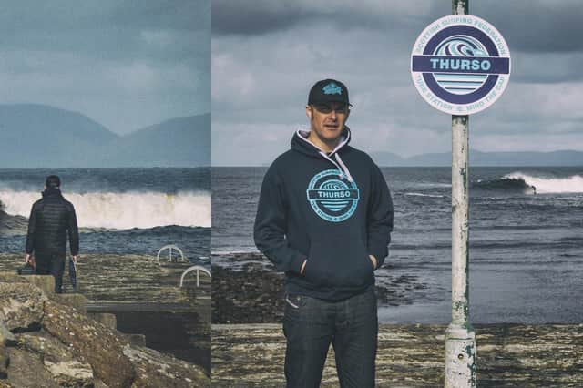 Will Beeslaar of Staunch Industries, giving the surfing mecca of Thurso East its very own tube station sign PIC: Janeanne Gilchrist / Staunch