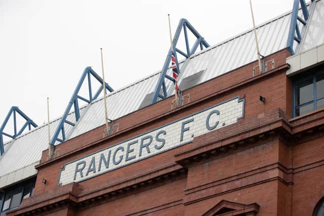 The Union Jack outside Ibrox stadium, home of Rangers, has been lowered to half mast following the death of Queen Elizabeth II. (Photo by Craig Williamson / SNS Group)