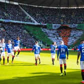 Rangers' players take to pitch for the March 2019 derby during Michael Beale's first spell when they Ibrox club did have a small section of their own supporters, as won't be the case on Saturday for the Englishman's first game at the stadium as manager. (Photo by SNS Group/Craig Williamson).