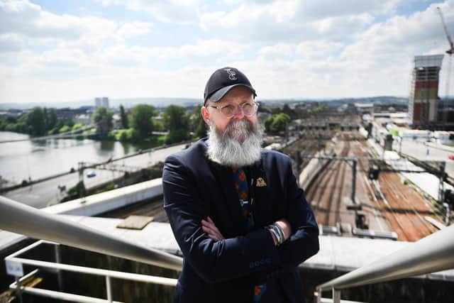 Glasgow Central Station tour guide and historian Paul Lyons above the station's southern portal. Picture: John Devlin