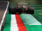 Max Verstappen of the Netherlands driving the (33) Red Bull Racing RB16B Honda on track during practice ahead of the F1 Grand Prix of Emilia Romagna at Autodromo Enzo e Dino Ferrari on 16 April 2021 in Imola, Italy. (Photo by Bryn Lennon/Getty Images)
