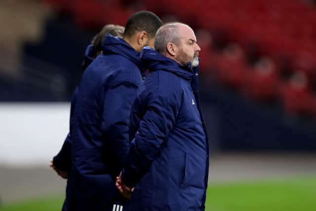 Steve Clarke, Manager of Scotland looks on prior to the FIFA World Cup 2022 Qatar qualifying match between Scotland and Faroe Islands at Hampden Park on March 31, 2021. (Photo by Ian MacNicol/Getty Images)