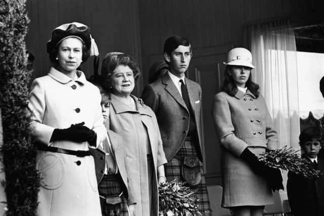 Queen Elizabeth II (left) with her family (L-R) Prince Andrew, the Queen Mother, Prince Charles and Princess Anne, watching the annual games at the Braemar Royal Highland gathering, Scotland, September 8th 1968. (Photo by Mike McLaren/Central Press/Getty Images)