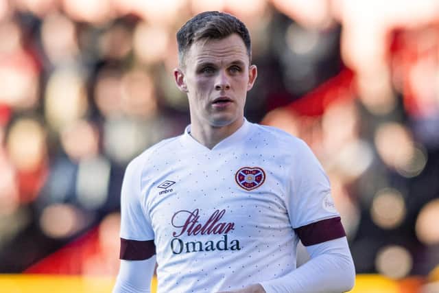 Hearts striker Lawrence Shankland in action during the 2-0 defeat to Aberdeen at Pittodrie. (Photo by Mark Scates / SNS Group)