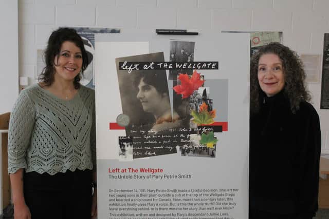 Dr Erin Farley, Library and Information Officer at Dundee City Council (left) and Jamie Lees, Curator and Great Grandaughter of Mary Petrie Smith at the exhibition in Dundee Central Library.