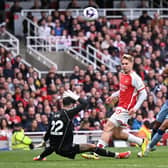 Ollie Watkins scores Aston Villa's second goal in the 2-0 win over Arsenal at the Emirates. (Photo by Mike Hewitt/Getty Images)