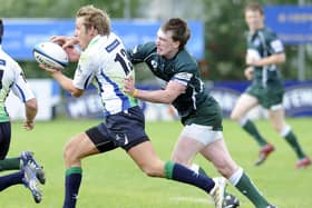 Hawick's Stuart Hogg tackles Malcolm Clapperton during a match against Boroughmuir at Meggetland in 2010. Pic Ian Rutherford
